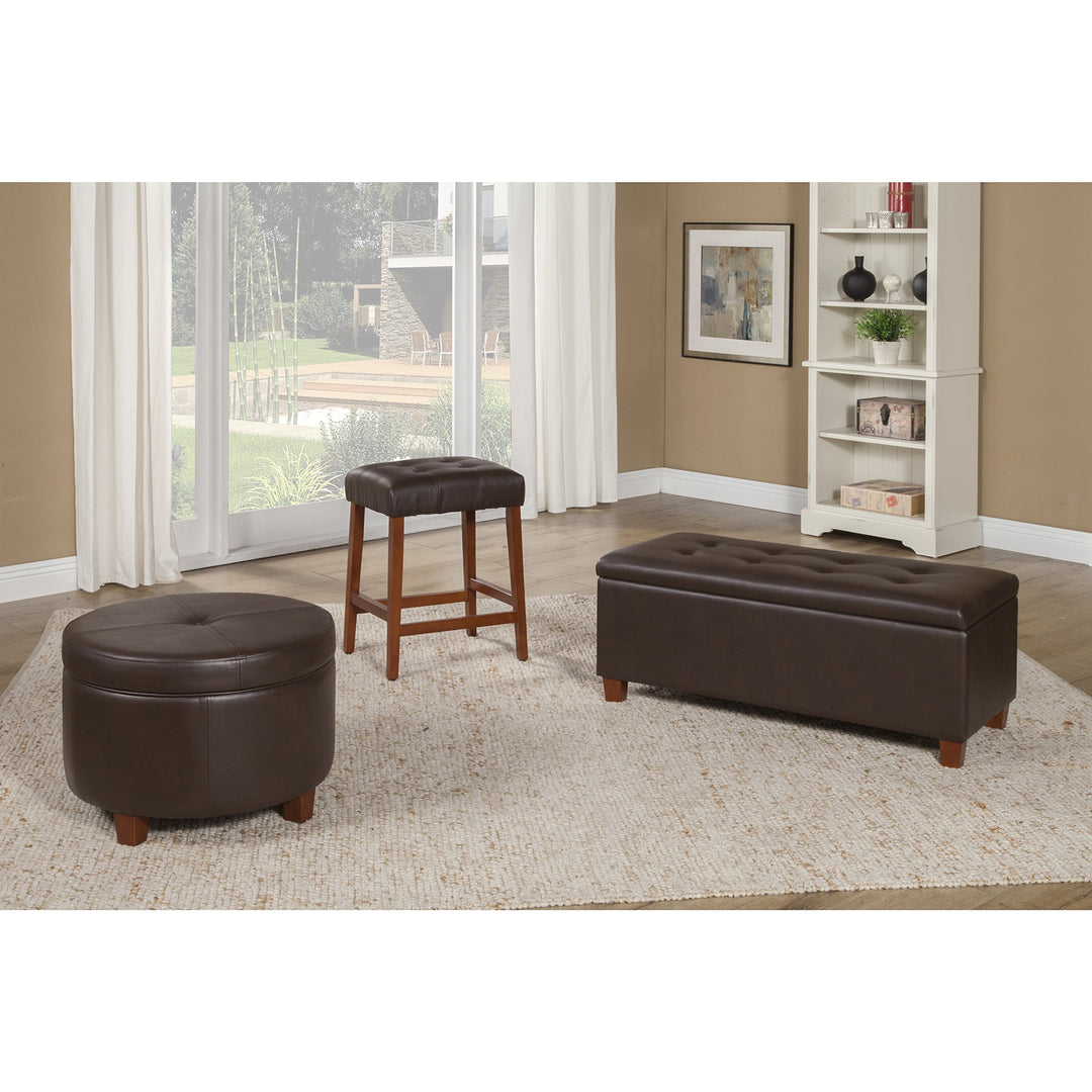 Chocolate Brown Faux Leather/Foam/Wood Large Round Storage Ottoman Solid - Diamond Home USA