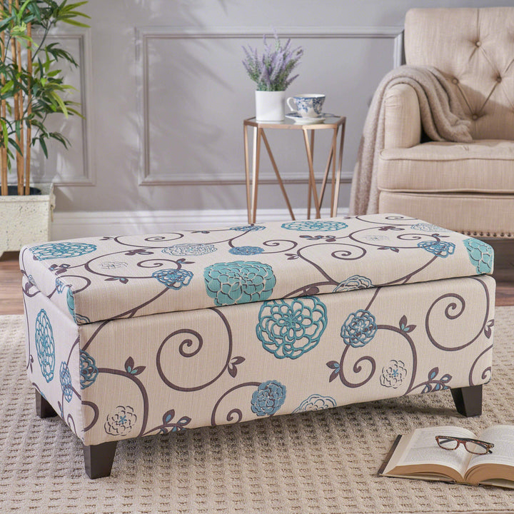 Christopher Knight Home Breanna Fabric Storage Ottoman White And Blue Floral - Diamond Home USA