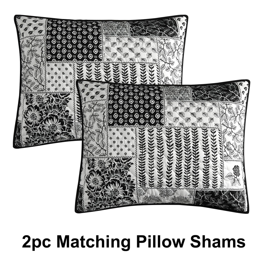 Stratford Park All Season Floral Printing 3 Piece Quilt Set Queen Size Black - Diamond Home USA