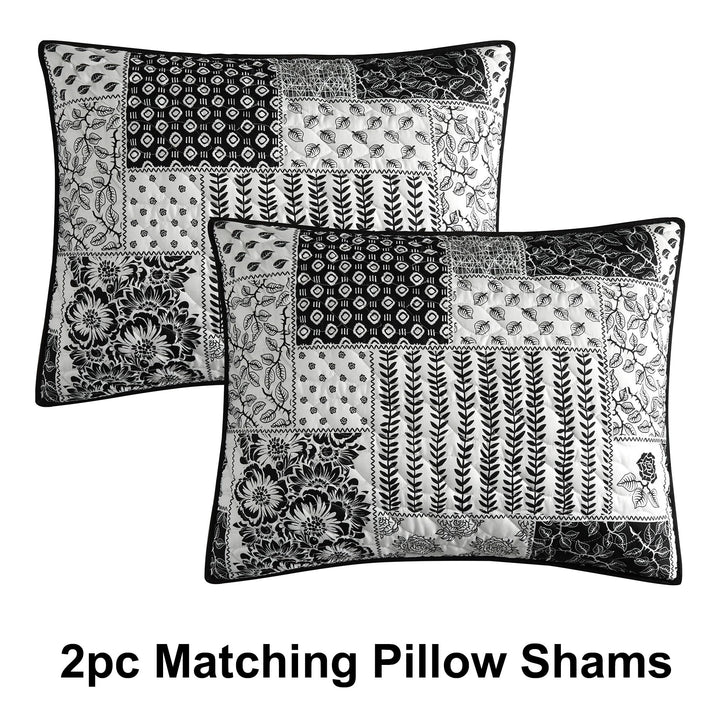 Stratford Park All Season Floral Printing 3 Piece Quilt Set Queen Size Black - Diamond Home USA