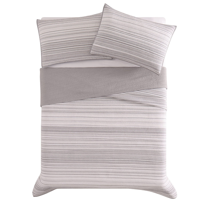 Brooklyn Loom Noah Stripe Yarn Dye Collection 3 Piece Quilt Set - King Grey - Diamond Home USA