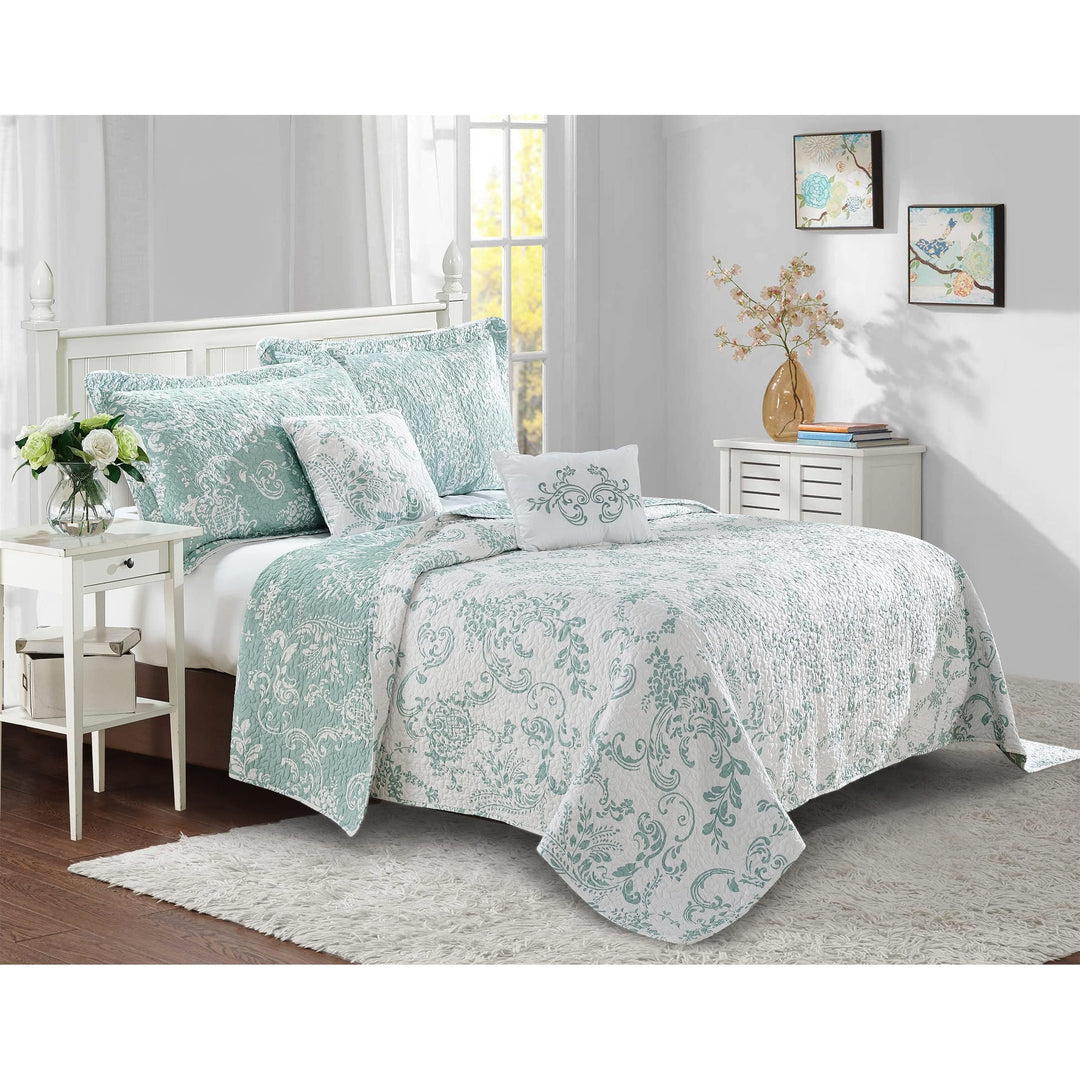 Serenta 5 Piece Printed Microfiber LA Boheme Quilt Set Taupe King King (102" x - Diamond Home USA