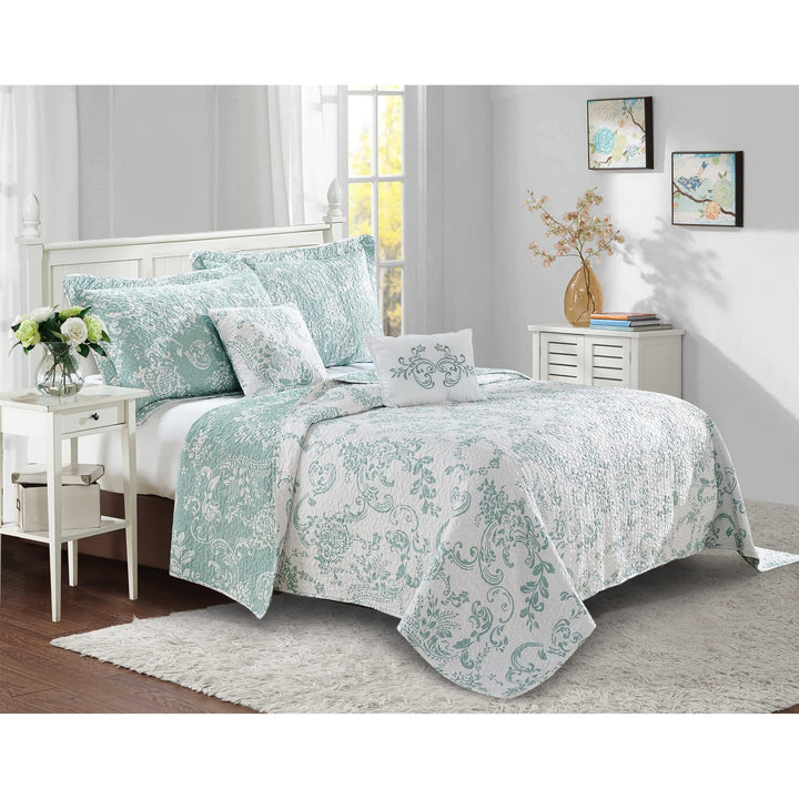 Serenta 5 Piece Printed Microfiber LA Boheme Quilt Set Taupe King King (102" x - Diamond Home USA