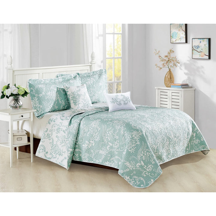 Serenta 5 Piece Printed Microfiber LA Boheme Quilt Set Taupe King King (102" x - Diamond Home USA