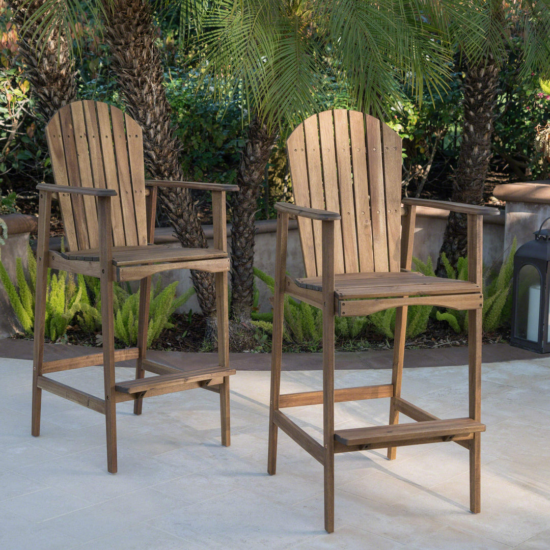 Christopher Knight Home Malibu Outdoor Acacia Wood Adirondack Barstools 2-Pcs Brown - Diamond Home USA