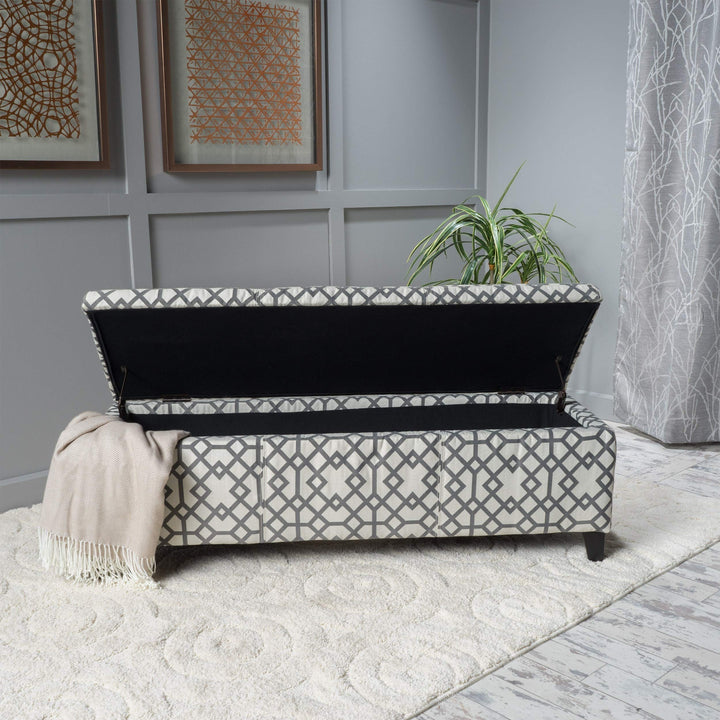 Geometric Fabric Storage Ottoman Bench by Grey White Casual Modern - Diamond Home USA