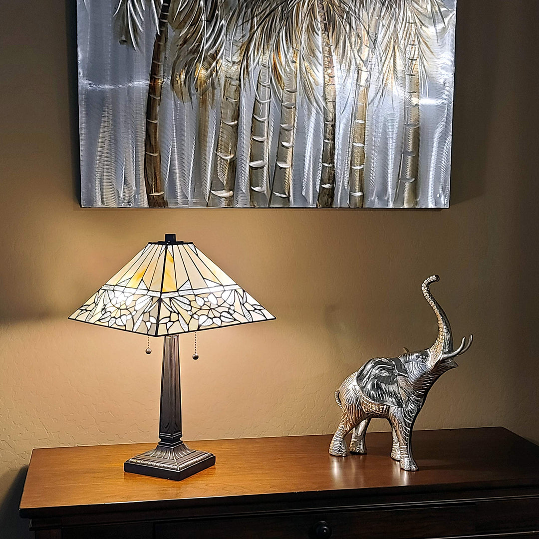 Amora Lighting Tiffany Style Table Lamp Banker Mission 22″ Tall Stained Glass - Diamond Home USA