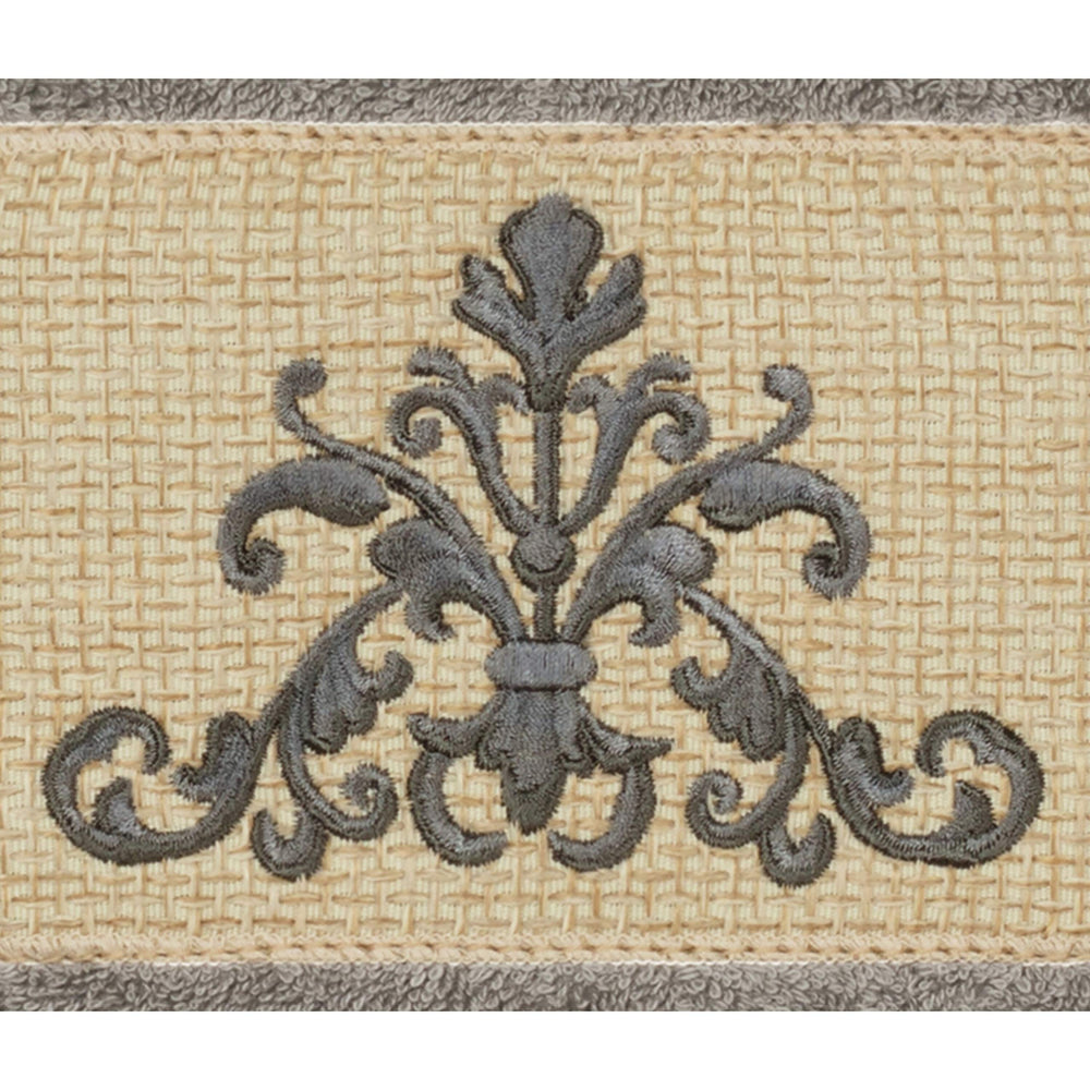 Grey Turkish Cotton Scrollwork Embroidered Hand Towels (Set of 4) - Diamond Home USA
