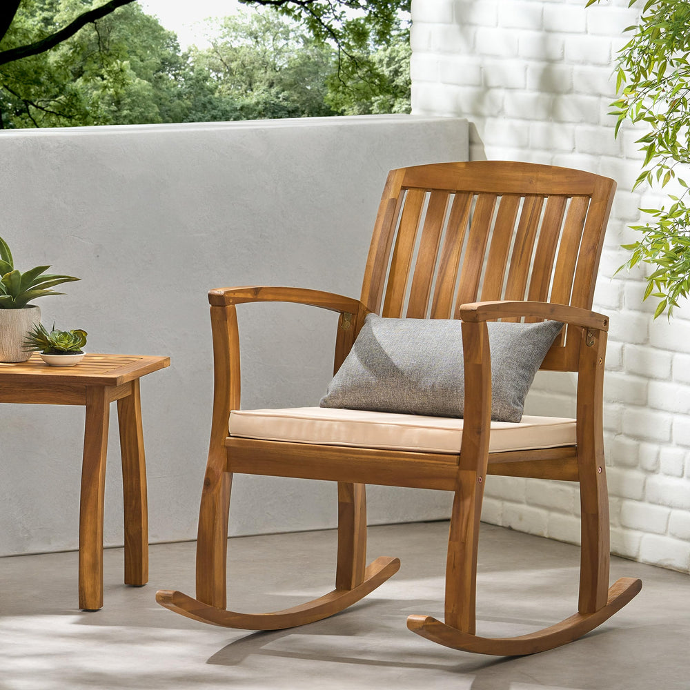 Christopher Knight Home Selma Acacia Rocking Chair with Cushion Teak Finish - Diamond Home USA