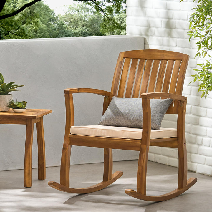 Christopher Knight Home Selma Acacia Rocking Chair with Cushion Teak Finish - Diamond Home USA