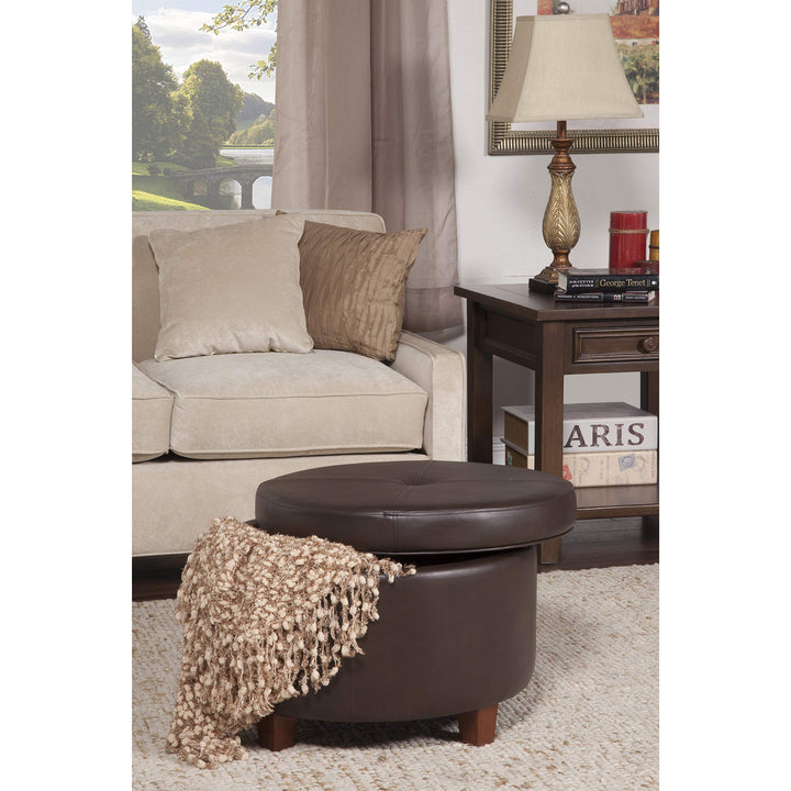 Chocolate Brown Faux Leather/Foam/Wood Large Round Storage Ottoman Solid - Diamond Home USA