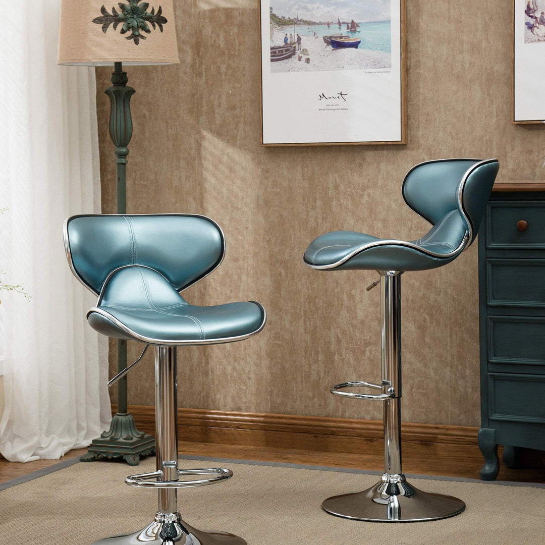 Roundhilll Furniture Masaccio Leatherette Airlift Adjustable Swivel Barstool White - Diamond Home USA