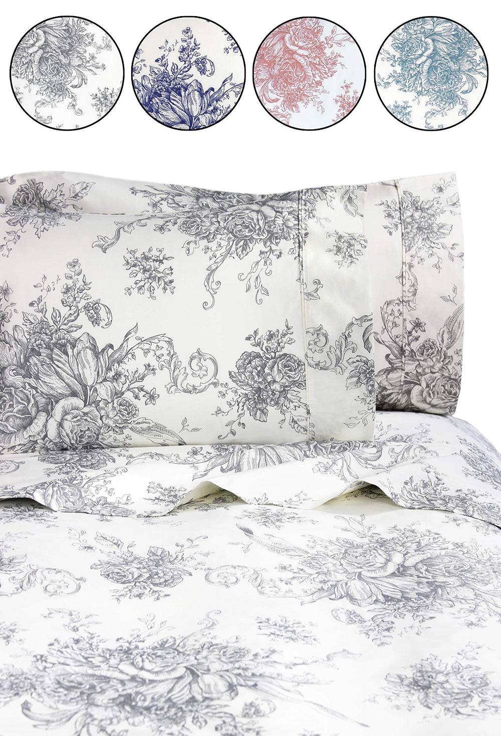 Melange Home 190331 Mélange Home Grey Toile Twin Sheet Set - Diamond Home USA