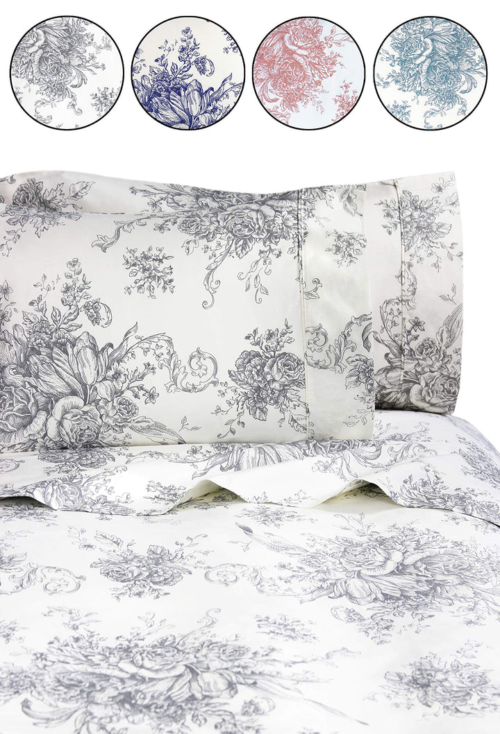 Melange Home 190331 Mélange Home Grey Toile Twin Sheet Set - Diamond Home USA