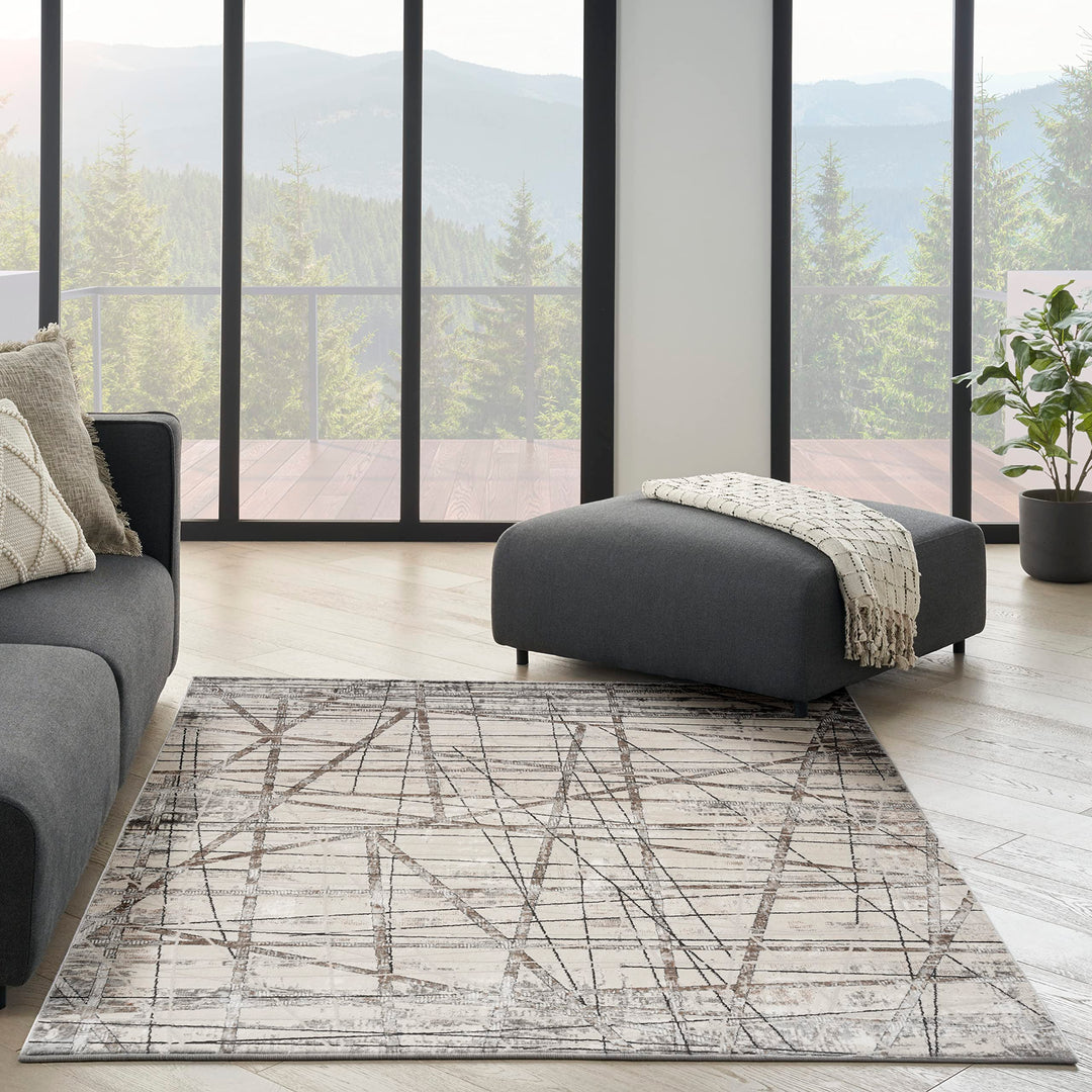 Nourison Desire Abstract Grey Silver 5'3" x 7'3" Area -Rug Easy -Cleaning Non - Diamond Home USA