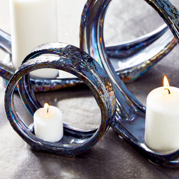 Grey Ceramic Ring Candle Holders (Set of 3) Traditional - Diamond Home USA