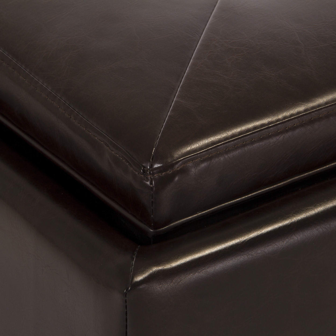 Brown Bonded Leather Double Tray Ottoman Modern Contemporary Solid Rectangle - Diamond Home USA
