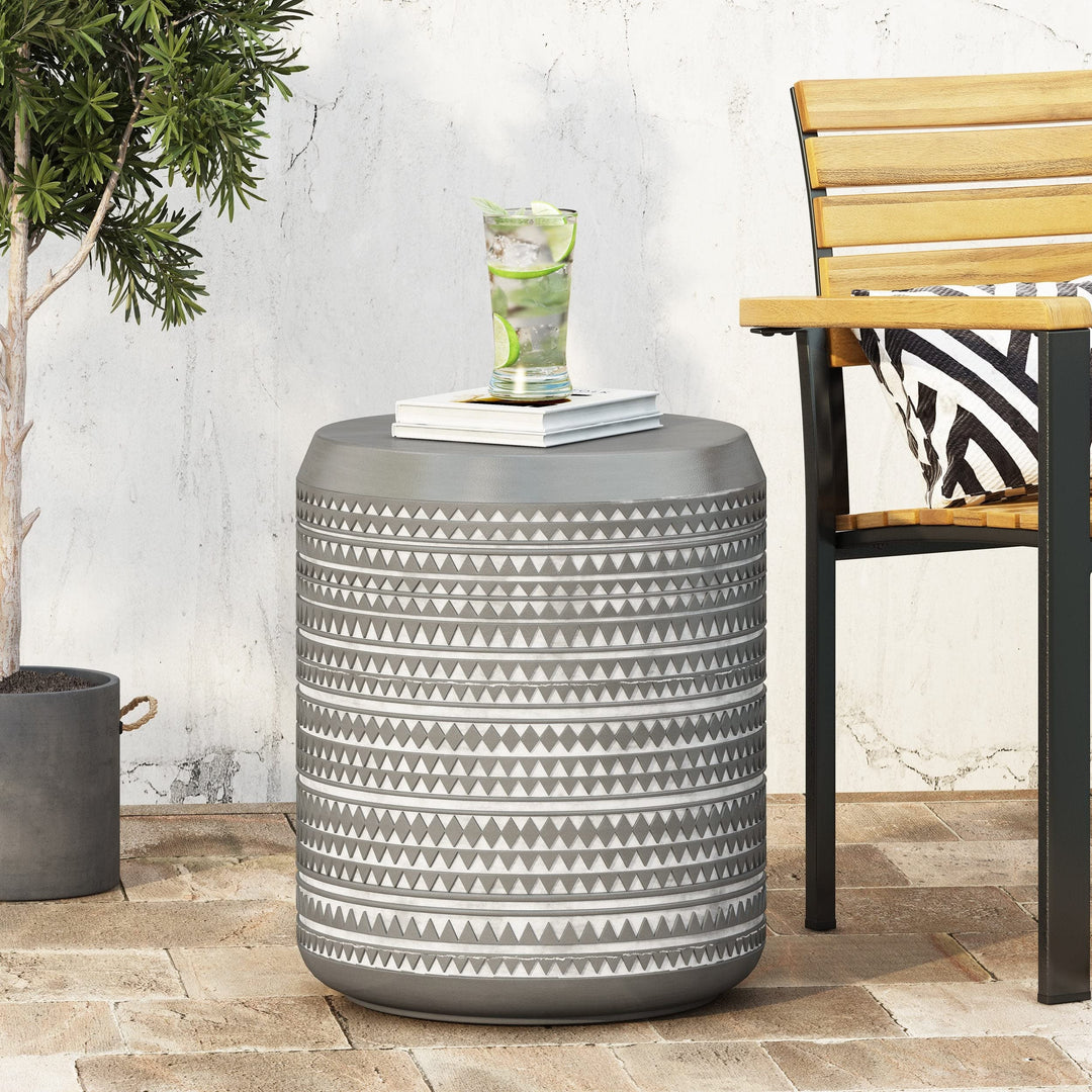 Outdoor Lightweight Concrete Side Table Grey Bohemian Eclectic Round Water