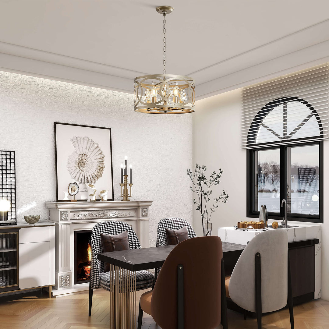 The Lighting Store Aurelia 5-Light Brushed Champagne Silver Metal Cage Drum - Diamond Home USA