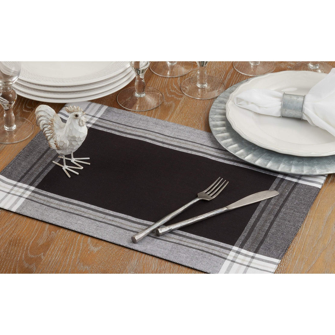 Striped Border Design Placemats (Set of 4) Black Oblong Cotton - Diamond Home USA