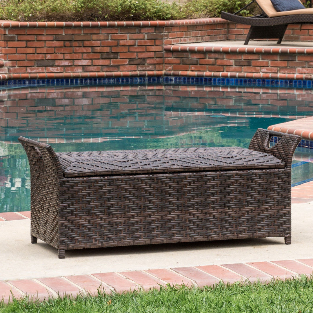 Premium Outdoor age Bench Brown Wicker Provides Extra Seating and Roomy - Diamond Home USA