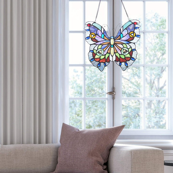 12" h Love Life Butterfly Stained Glass Window Panel 12.5" X 0.5" 12" Purple