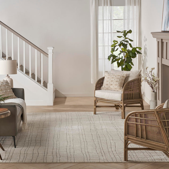 Nourison Andes Modern Ivory Grey 7'10" x 9'10" Area Rug Easy Cleaning Non - Diamond Home USA