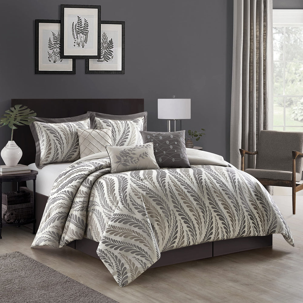 Grand Avenue Modern and Warm 7 Piece Comforter Bedding Set Taupe Bed Size California King - Diamond Home USA