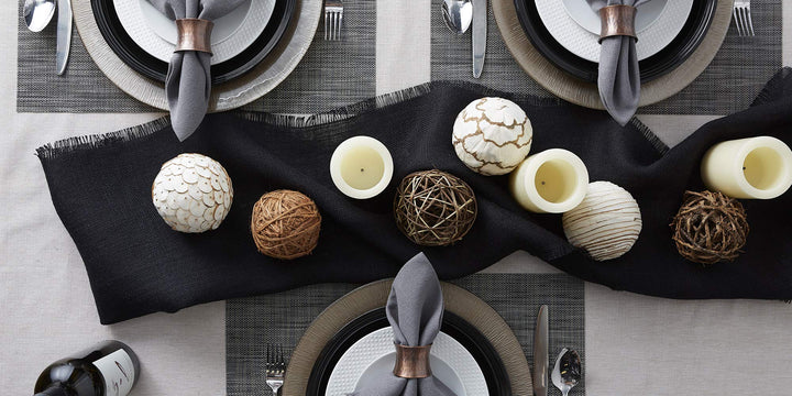 CC Home Furnishings Set of 6 Charcoal Gray and Black Tweed Rectangular Placemats - Diamond Home USA