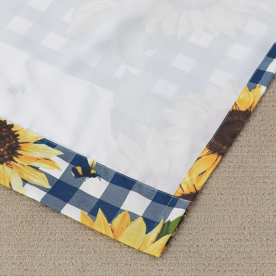 Sunflower Gingham Check Valance Gold Navy White Floral Bohemian Eclectic - Diamond Home USA