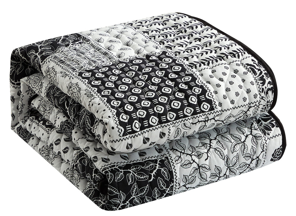 Stratford Park All Season Floral Printing 3 Piece Quilt Set Queen Size Black - Diamond Home USA