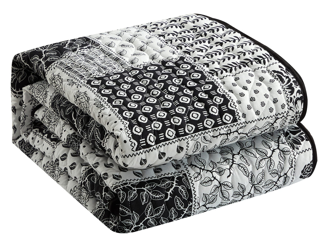 Stratford Park All Season Floral Printing 3 Piece Quilt Set Queen Size Black - Diamond Home USA
