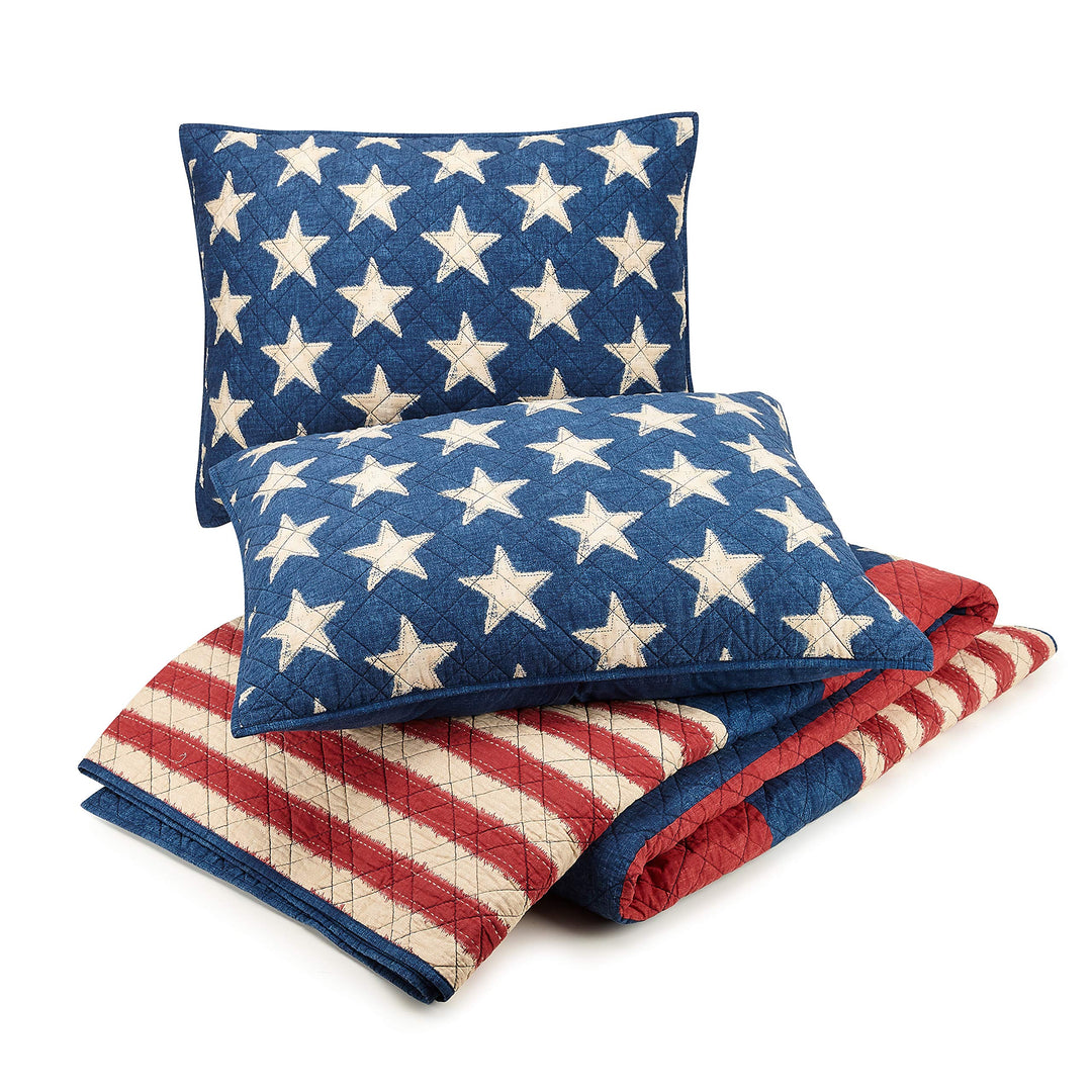 MODERN HEIRLOOM Americana Patch Quilt with 2 Shams 3-Piece Reversible All