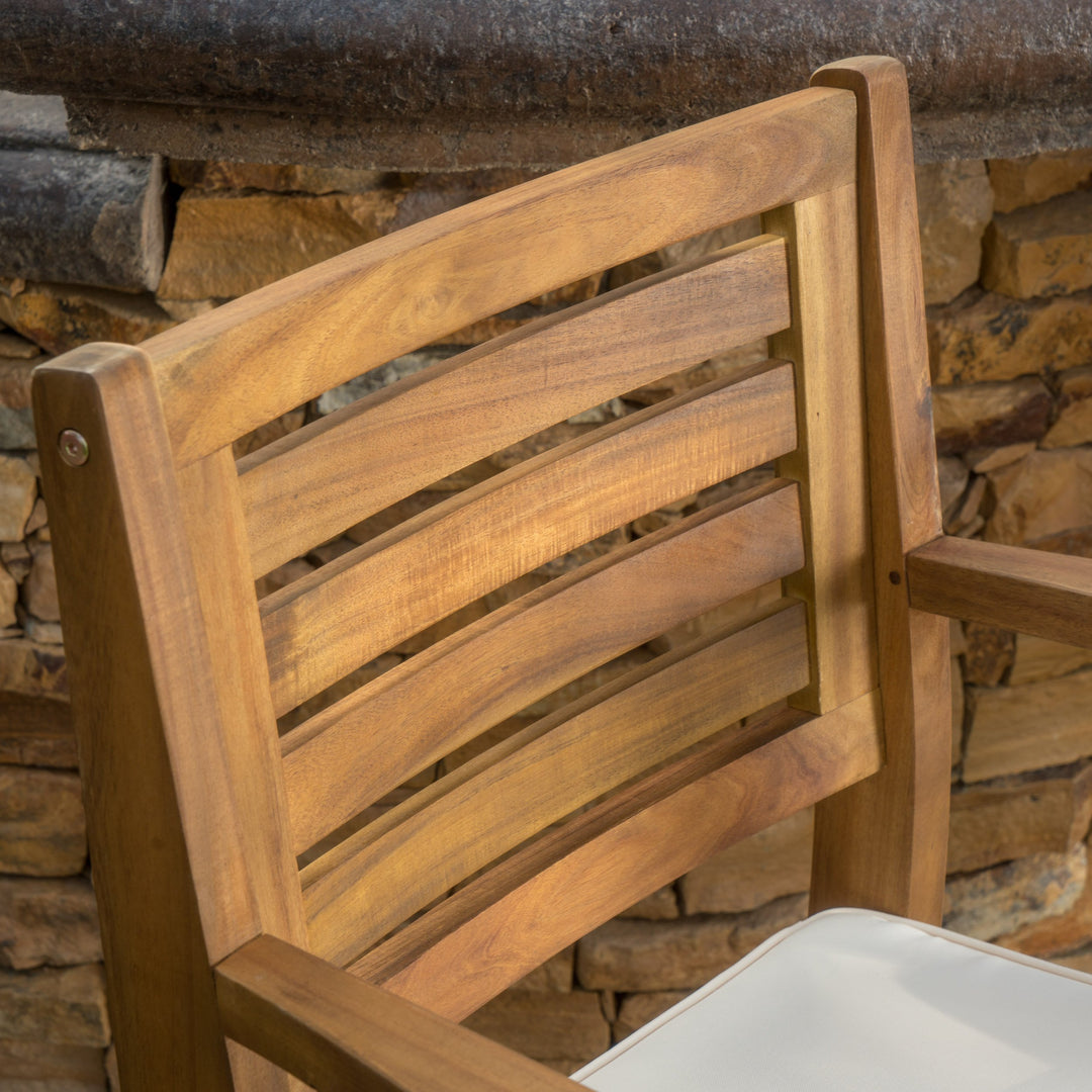 Christopher Knight Home Hermosa Acacia Wood Outdoor Barstools 4-Pcs Set Teak Brown+Cream - Diamond Home USA