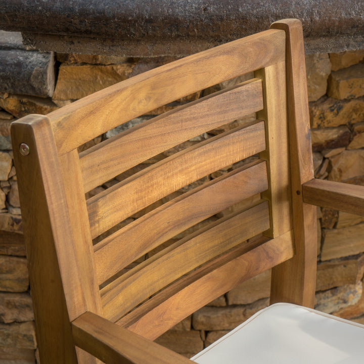 Christopher Knight Home Hermosa Acacia Wood Outdoor Barstools 4-Pcs Set Teak Brown+Cream - Diamond Home USA