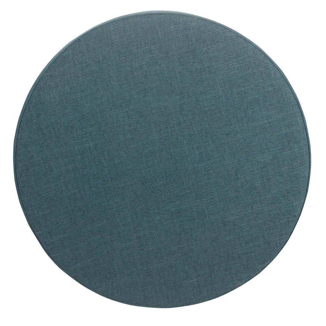 Round Storage Ottoman - Teal Blue Solid Transitional Fabric Foam Wood - Diamond Home USA