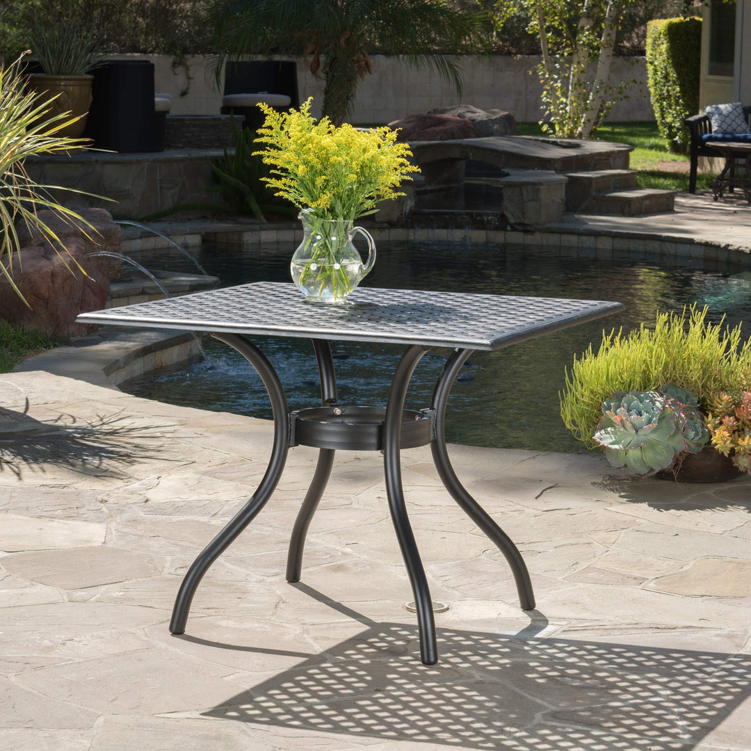 Christopher Knight Home Cayman Cast Aluminum Square Table Black Sand Dimensions: - Diamond Home USA
