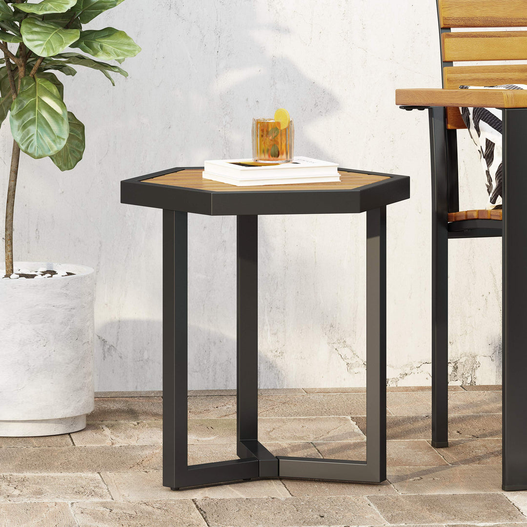 Christopher Knight Home END Table Black Metal + Teak - Diamond Home USA