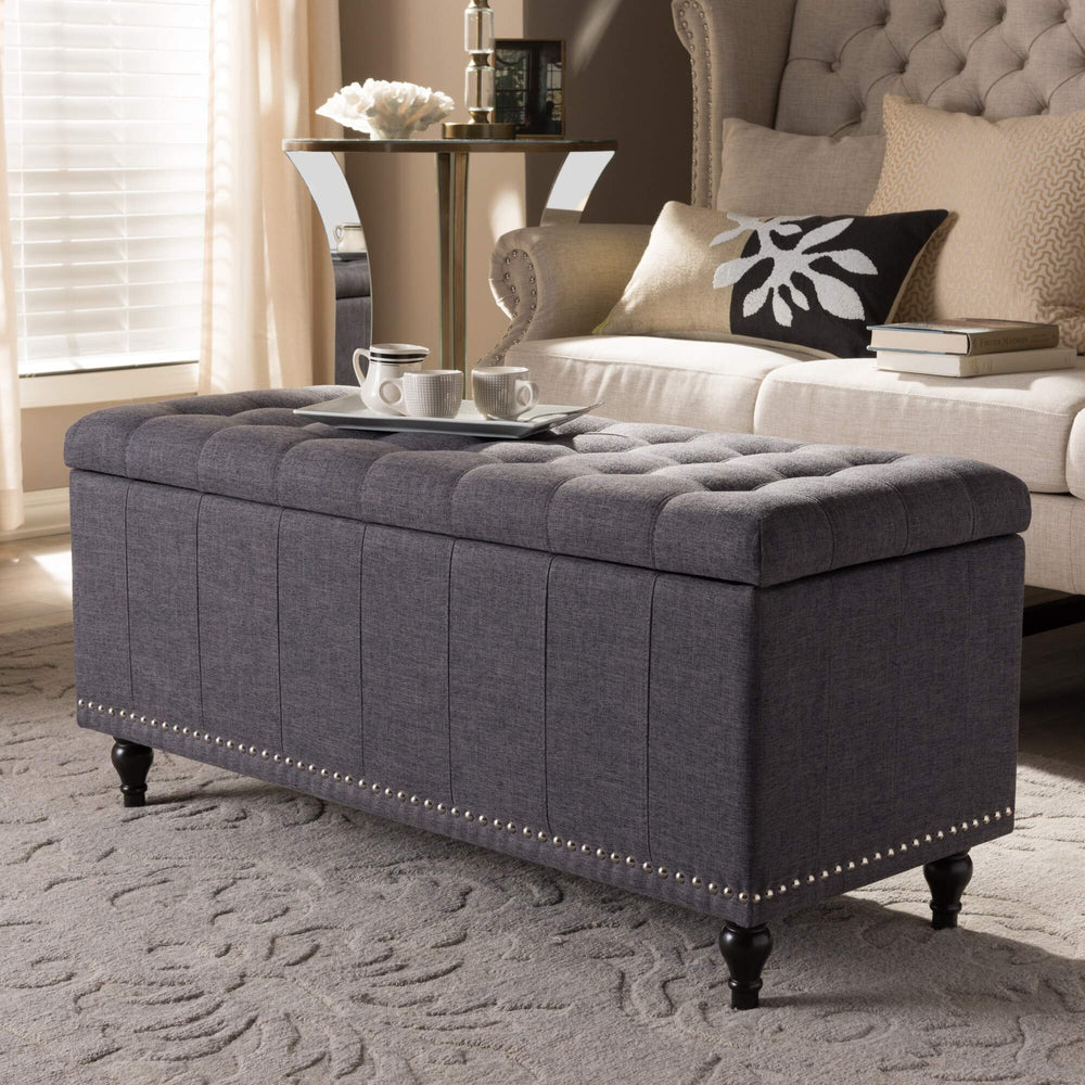 Modern Classic Dark Grey Fabric Upholstered Button-tufting Storage Ottoman Bench - Diamond Home USA