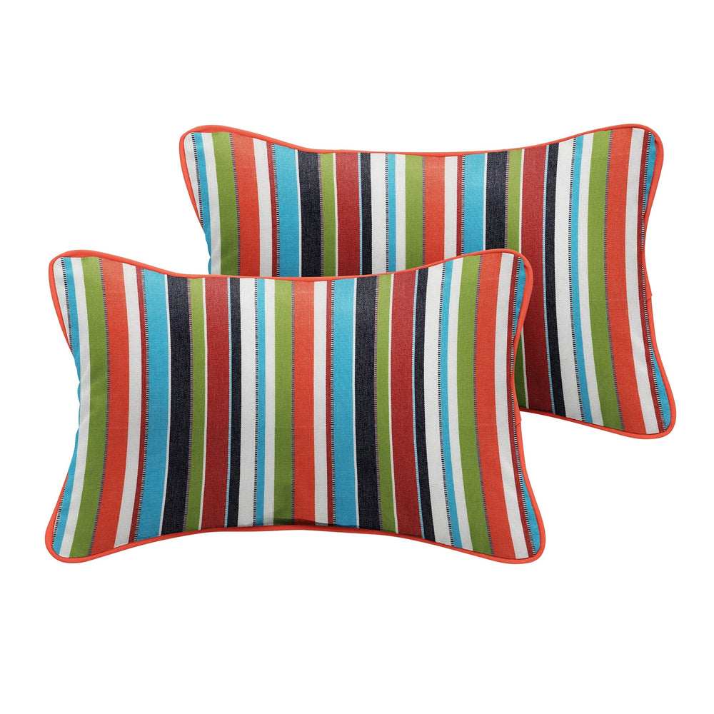 Colorful Stripe and Blue Indoor/Outdoor Corded Lumbar Pillows Set of 2-16 in H X - Diamond Home USA