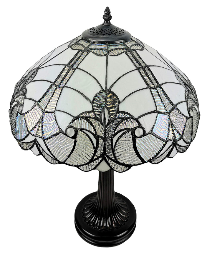 Amora Lighting Tiffany Style Table Lamp Banker Floral 23" Tall Stained Glass White - Diamond Home USA