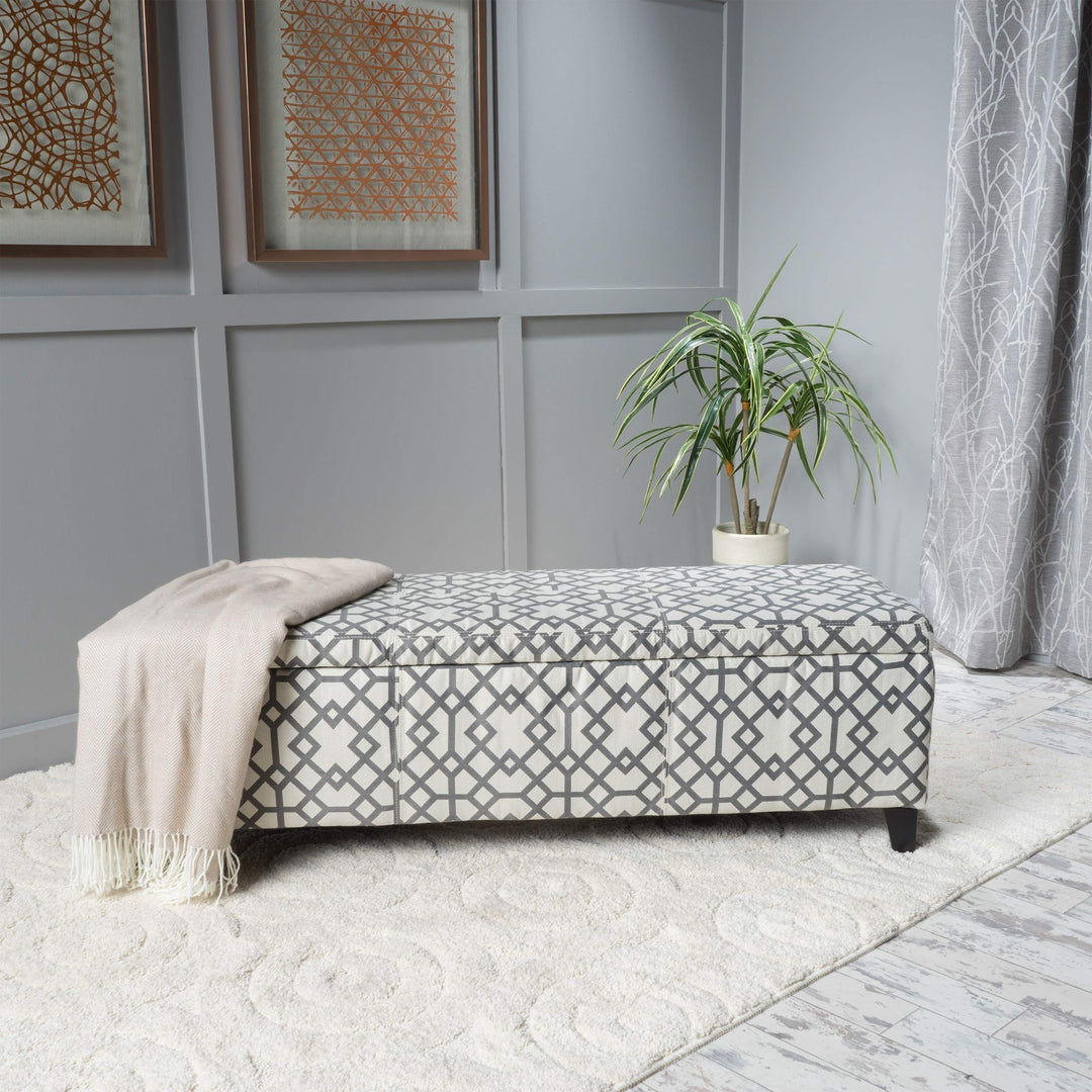 Geometric Fabric Storage Ottoman Bench by Grey White Casual Modern