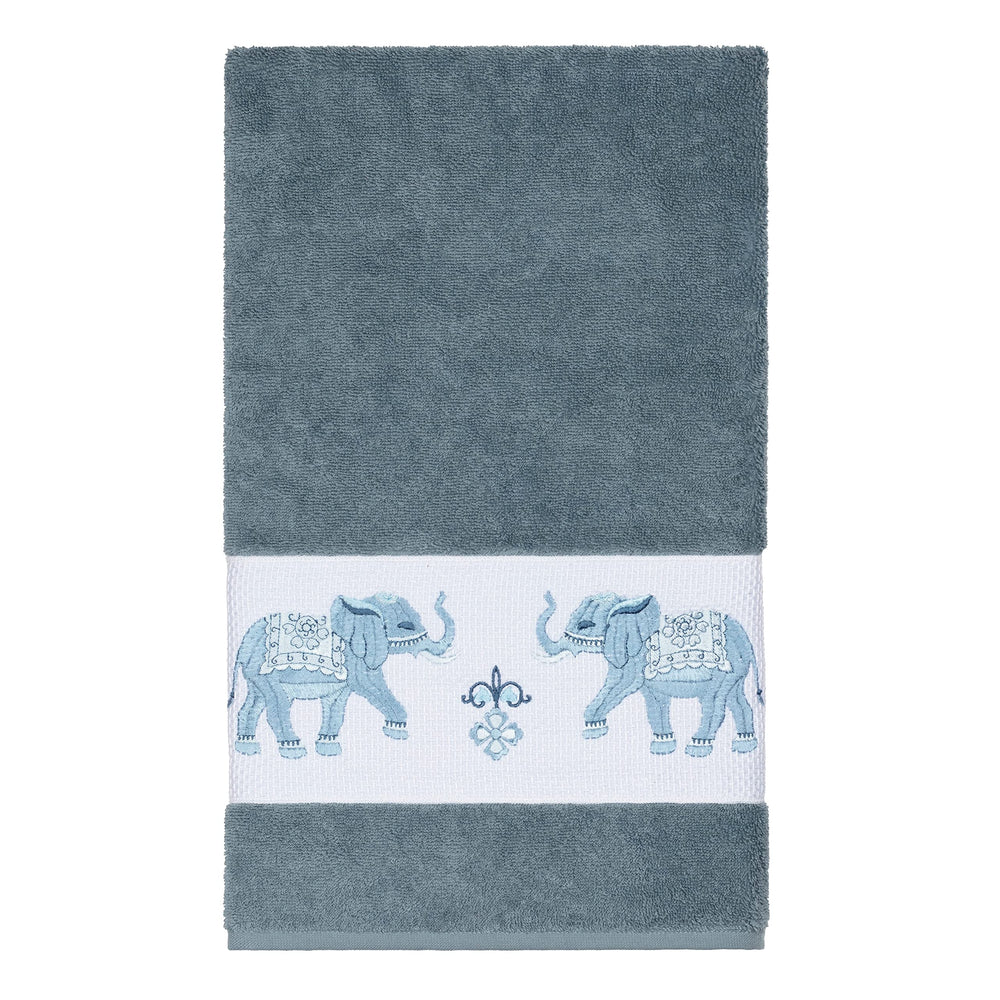 Authentic Hotel and Spa urkish Cotton Elephants Embroidered eal Blue 4-Piece - Diamond Home USA