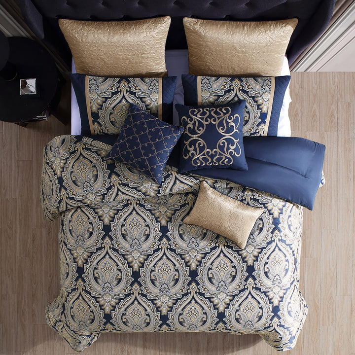 Riverbrook Home 100% Polyester Comforter Set Queen Barret - Navy 9-Piece Set - Diamond Home USA