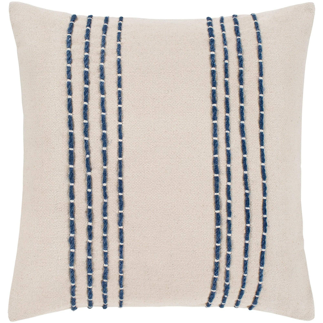 Cream Navy Hand Embroidered Throw Pillow Cover (20" X 20") Blue Cream Textured