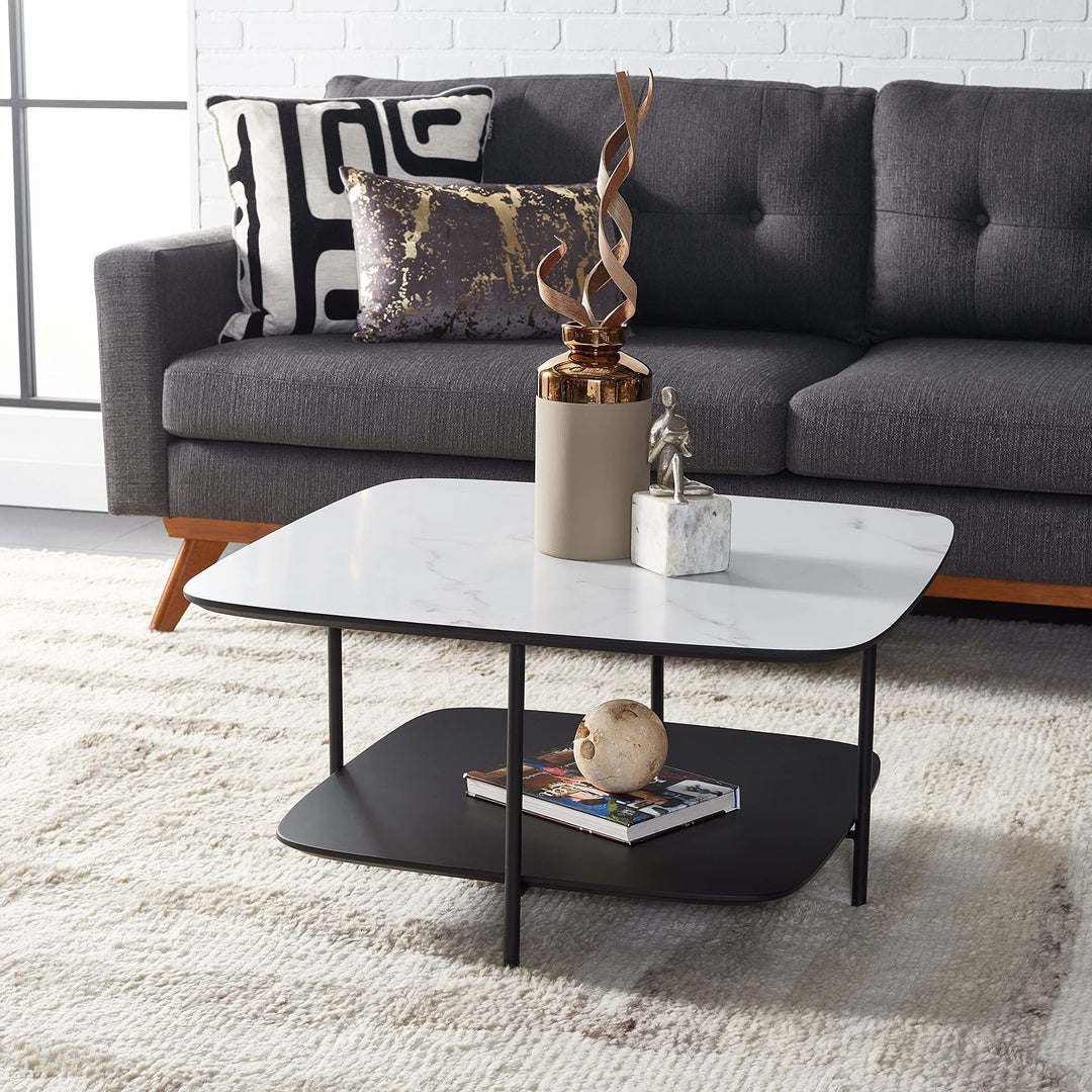 Modern 2-Tier Square Coffee Table 30 in. W X D 15 H Black White Contemporary