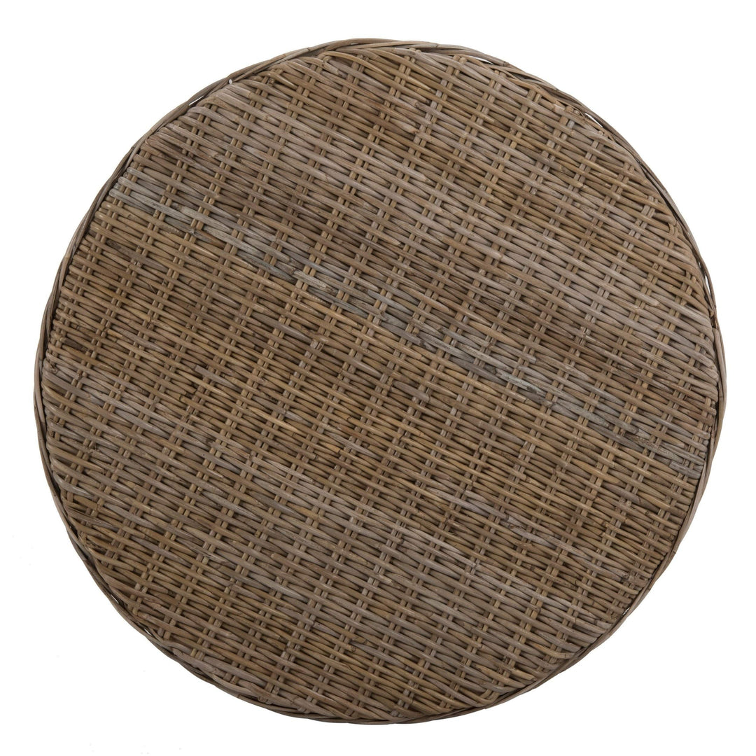 Natural Wicker Ottoman Beige Beach Nautical Coastal Solid Semi-Circle Wood - Diamond Home USA