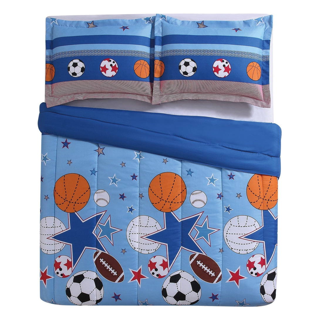D&H 2 Piece Boys Blue Sports Star Comforter Twin Set All Over Sport Stars - Diamond Home USA