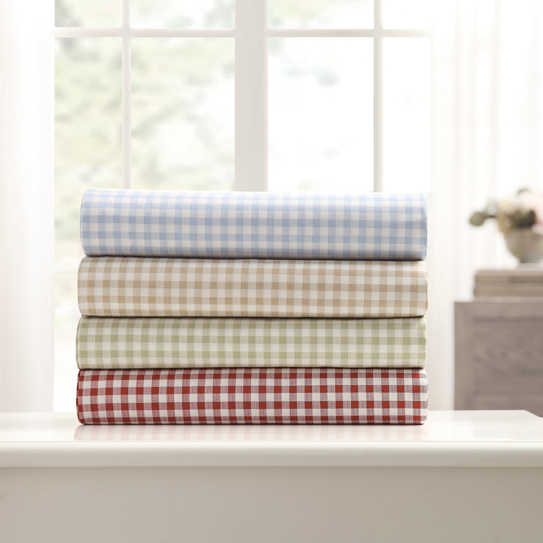 Laurel & Mayfair 250tc 100% Cotton Gingham Print Sheet Set Queen Red - Diamond Home USA