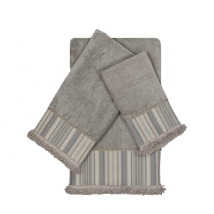 Sherry Kline Aberdeen Stripe Grey 3-Piece Decorative Embellished Towel Set - Diamond Home USA